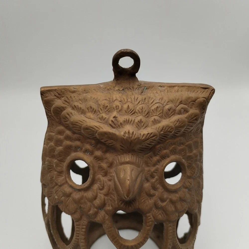 Vintage Solid Brass Owl Lantern Candle Holder Pierced Cutout Korea 70s